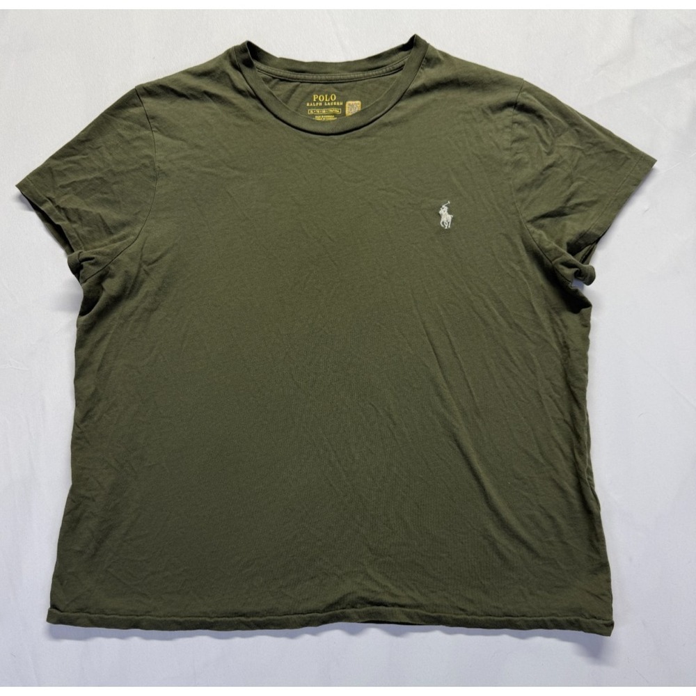 Polo Ralph Lauren T Shirt Youth XL Olive‎ Green White Embroidered Pony Logo